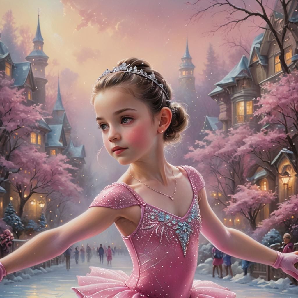 Little Girl in Pink Leotard and Figure Skates