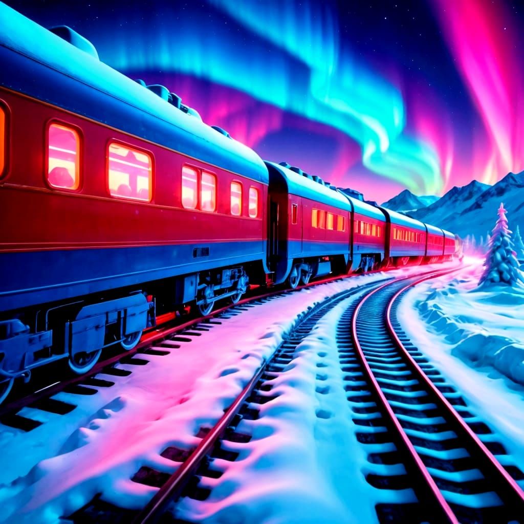 Surreal Christmas Train Unfolds in Dreamy Hyperrealistic Won...