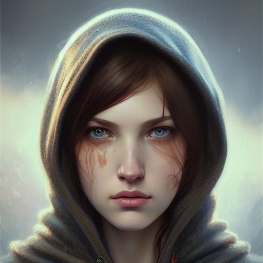 Portrait of a Brown-Haired Girl in Art Nouveau Style