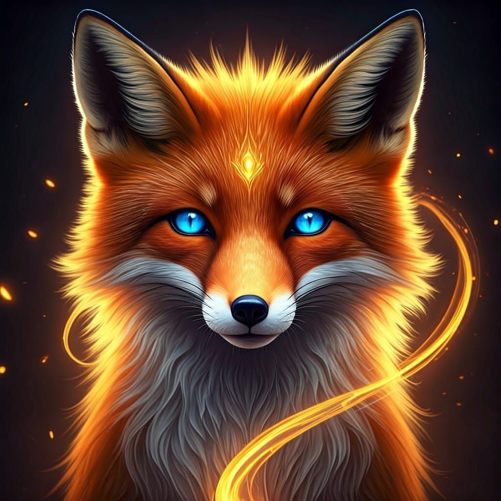 digital painting of a cute fox with blue eyes