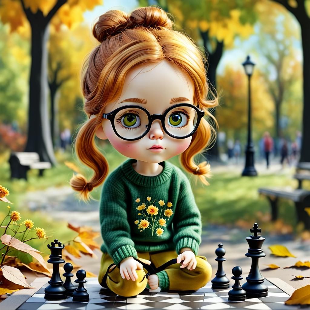 Blythe Doll Plays Chess on Autumn Day