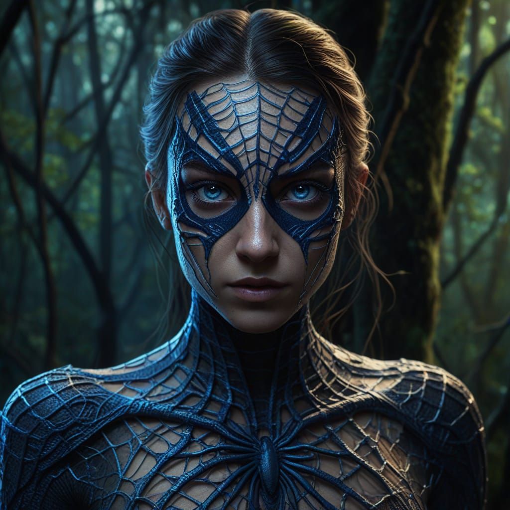 Half-Spider Woman in a Dark Fantasy Forest