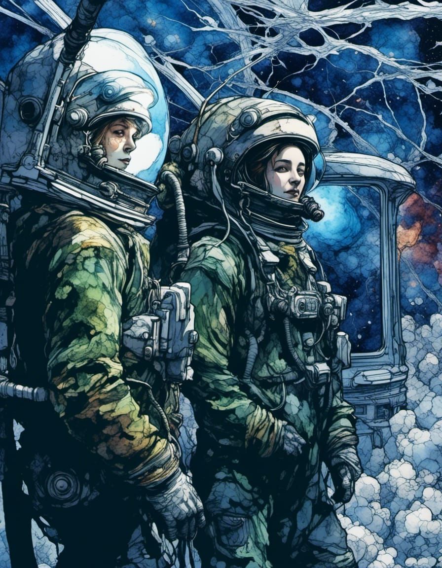 Astronaut and Alien Duo in Sci-Fi Comic Style