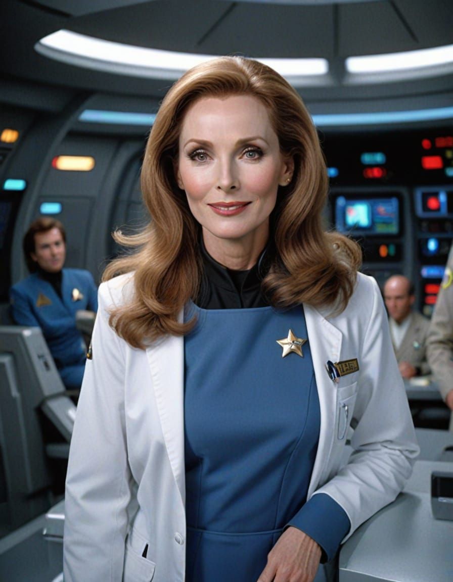 Gates McFadden as Dr. Crusher in Futuristic Starfleet Unifor...