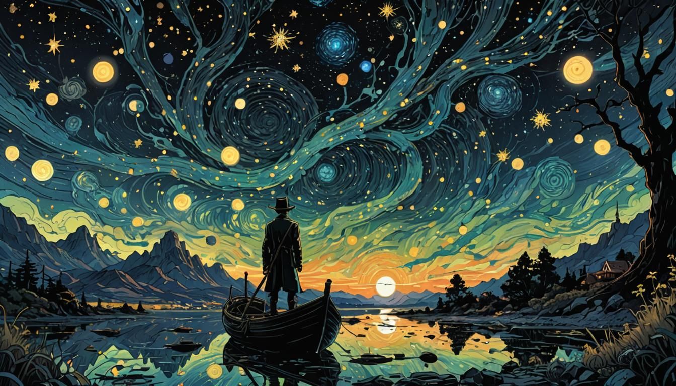 Lovecraftian Starry Night Comic Book Art