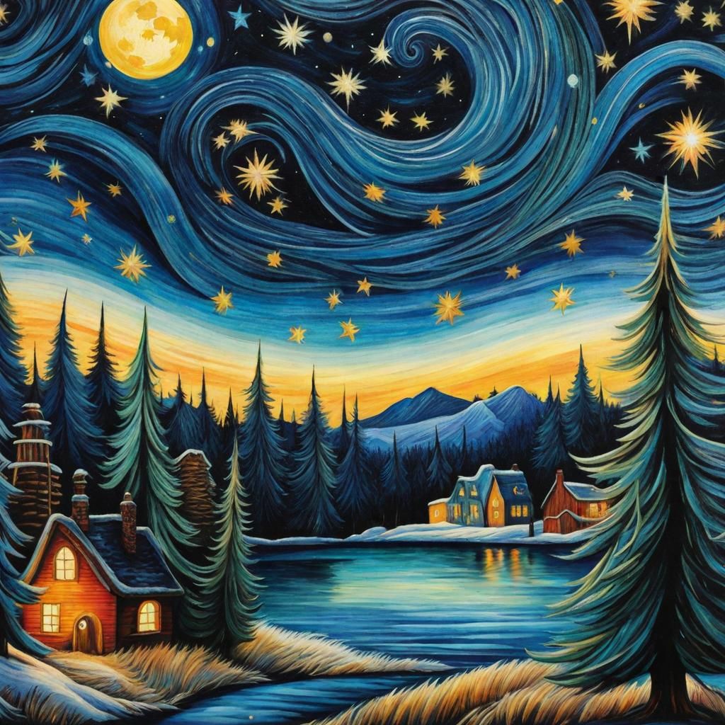 Magical Winter Night: Van Gogh Meets Tim Burton