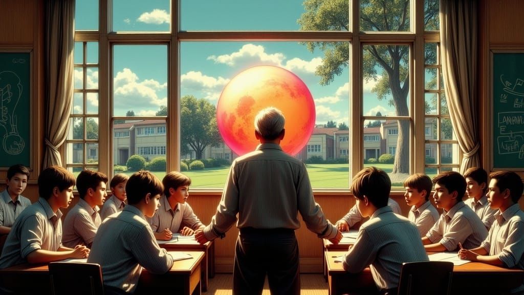 Nostalgic School Scene with Mars Globe