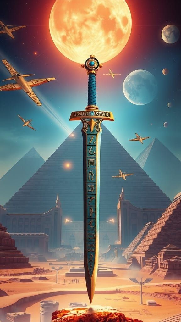 Epic Egyptian Sci-Fi Khopesh Sword in Ancient Fantasy Style