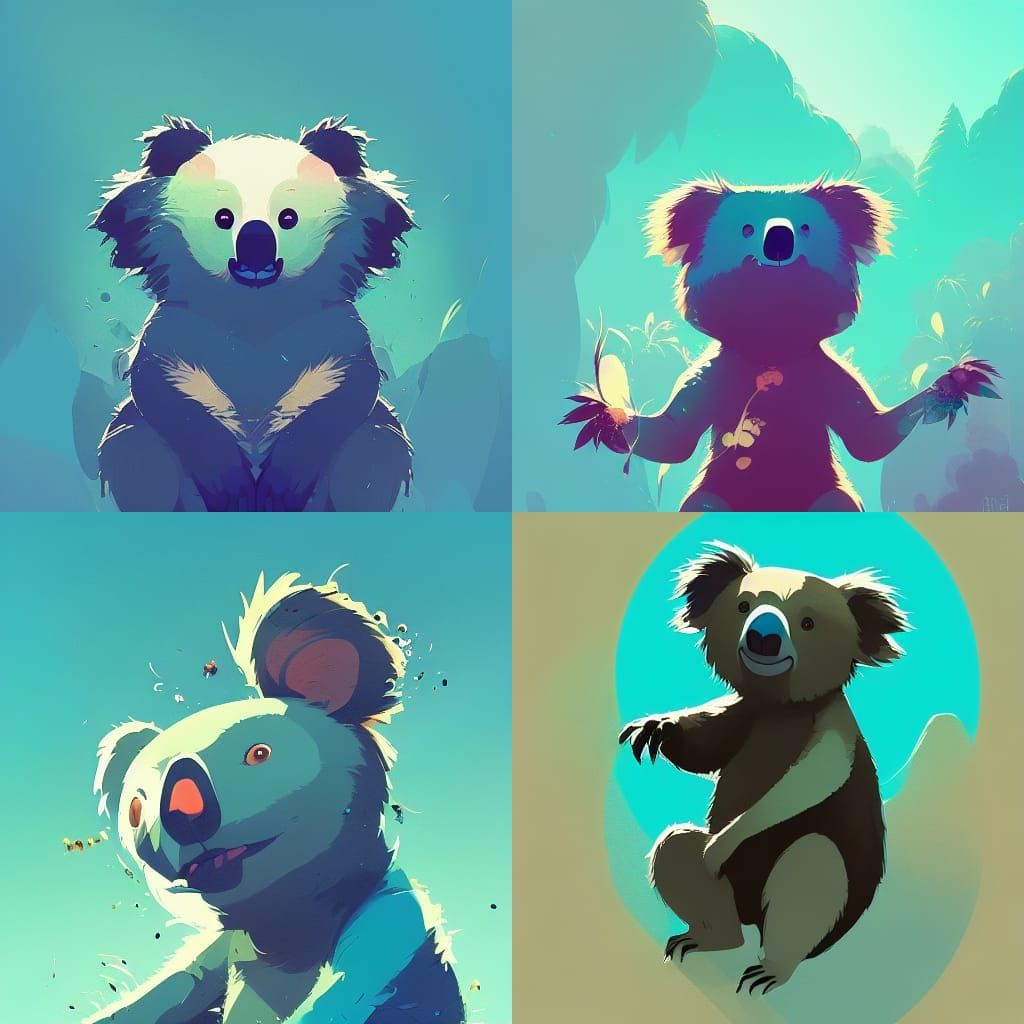 Anthropomorphic Koala with Fire Spirits in Composite Art