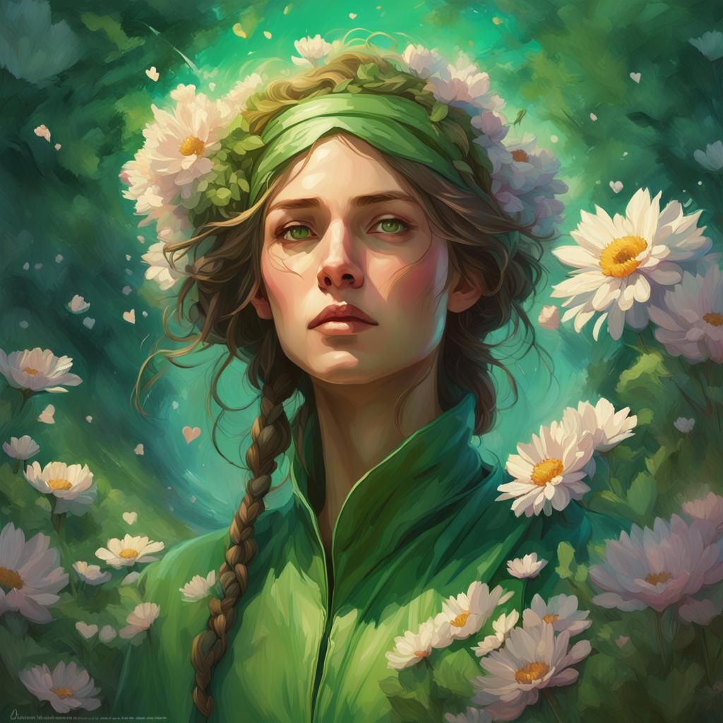 Harmonious Portrait in Flower Field, Hyperdetailed Art