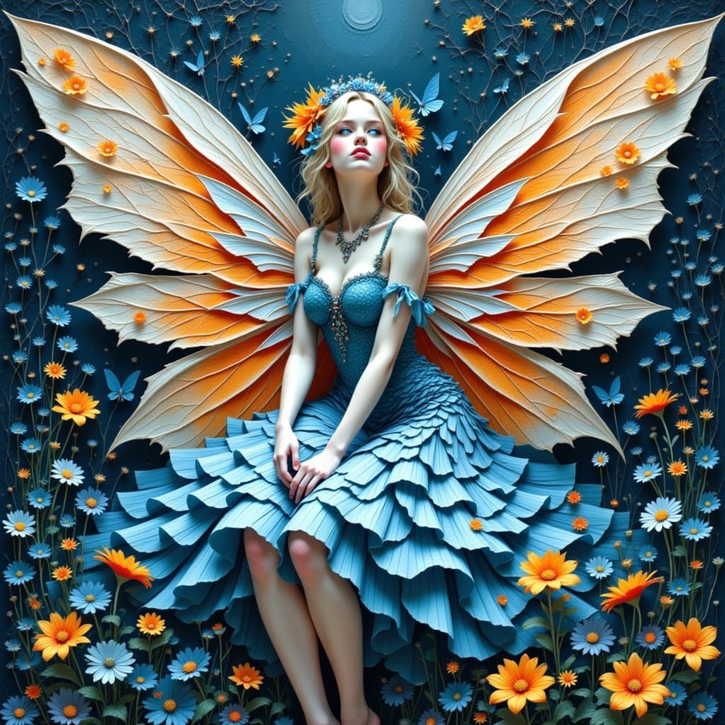 Ethereal Fairy with Kirigami Wings in Surreal Setting