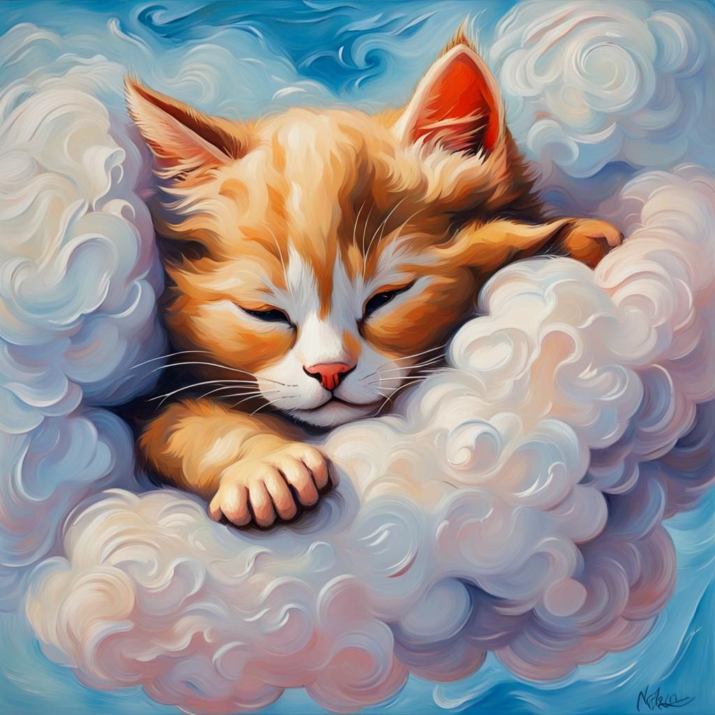 Cloud Kitten As Neo-Impressionist Oil Painting
