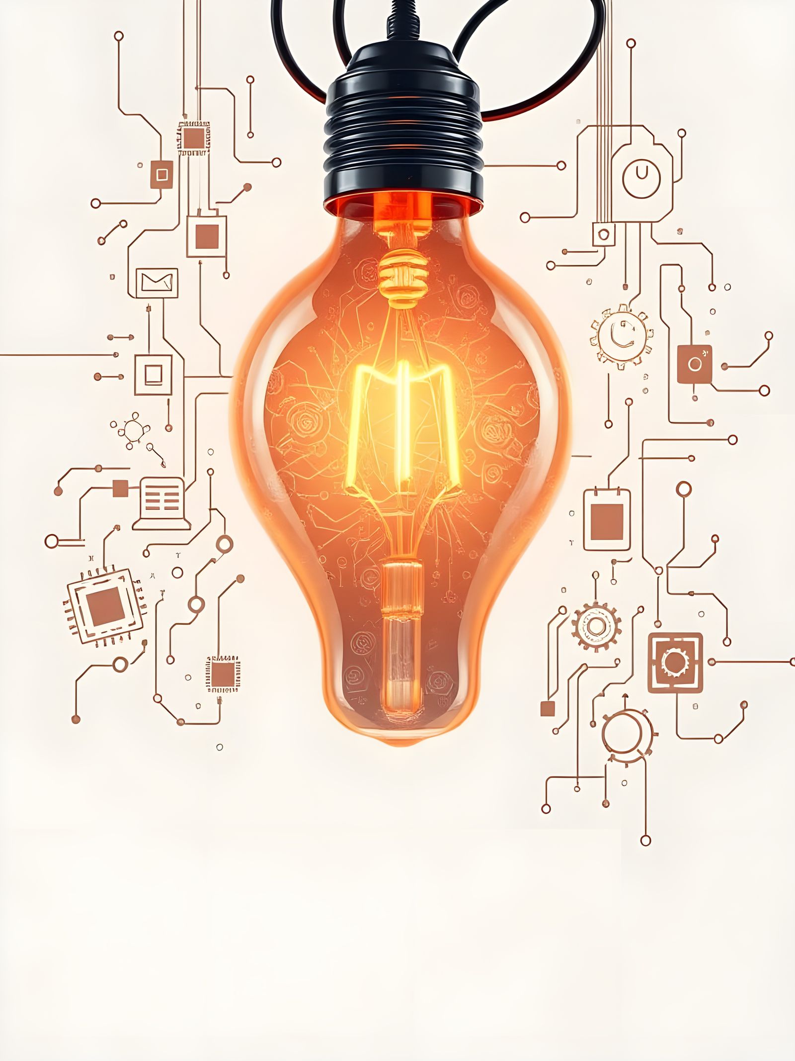 Idea Light Bulb with Technology Icons in Detailed Digital Ar...