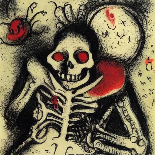 Vampire's Discovery: A Chagall and Rembrandt Inspired Scene