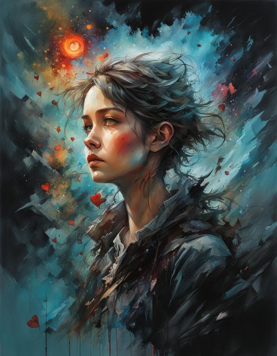 Dark Fantasy Portrait with Black Hole Heart