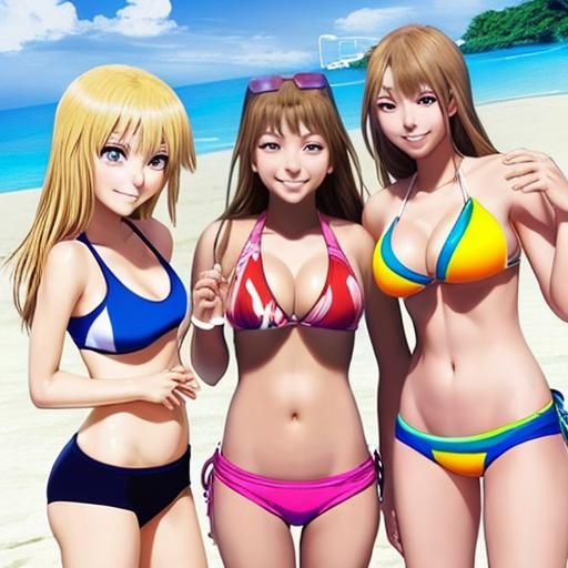 Bikini Volleyball: Anime-Style Beach Scene