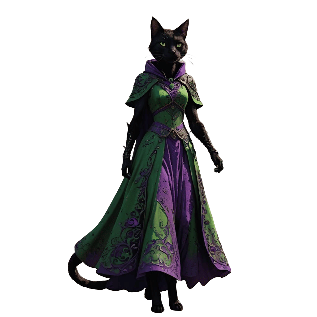 Catfolk Silhouette in Purple Dress: Fantasy Concept Art