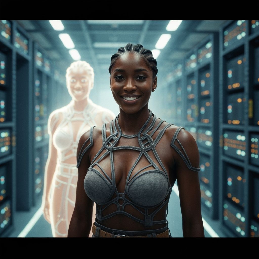 Beautiful Woman in AI Data Center, Cinematic Film Still
