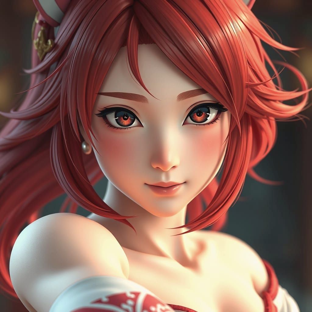 Yae Miko Portrait in Detailed 3D Anime Style