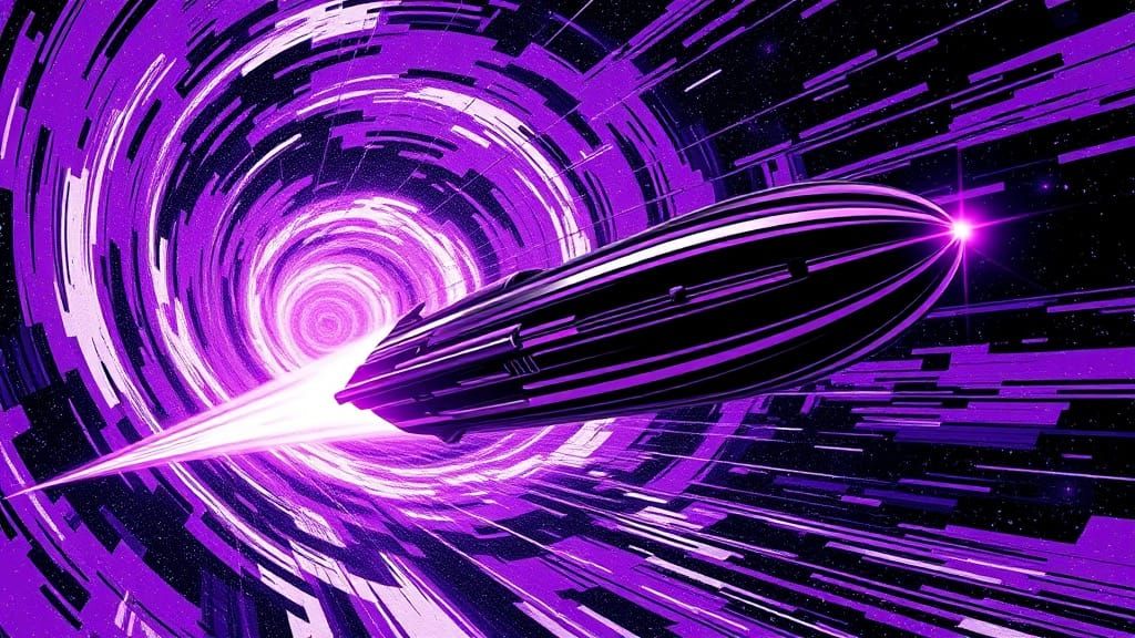 Ethereal Interstellar Starship Accelerates Through Vortex