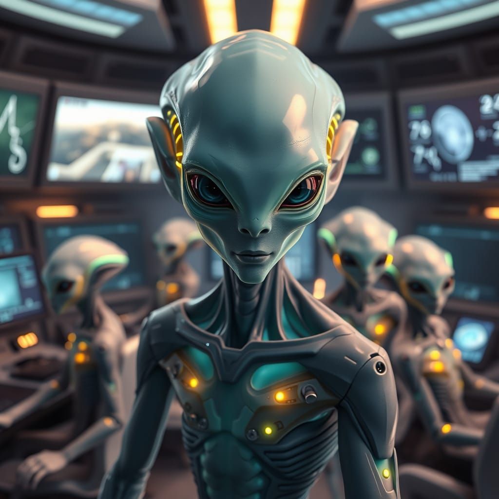 Alien in Futuristic Control Room, Inspired by Stalenhag and ...