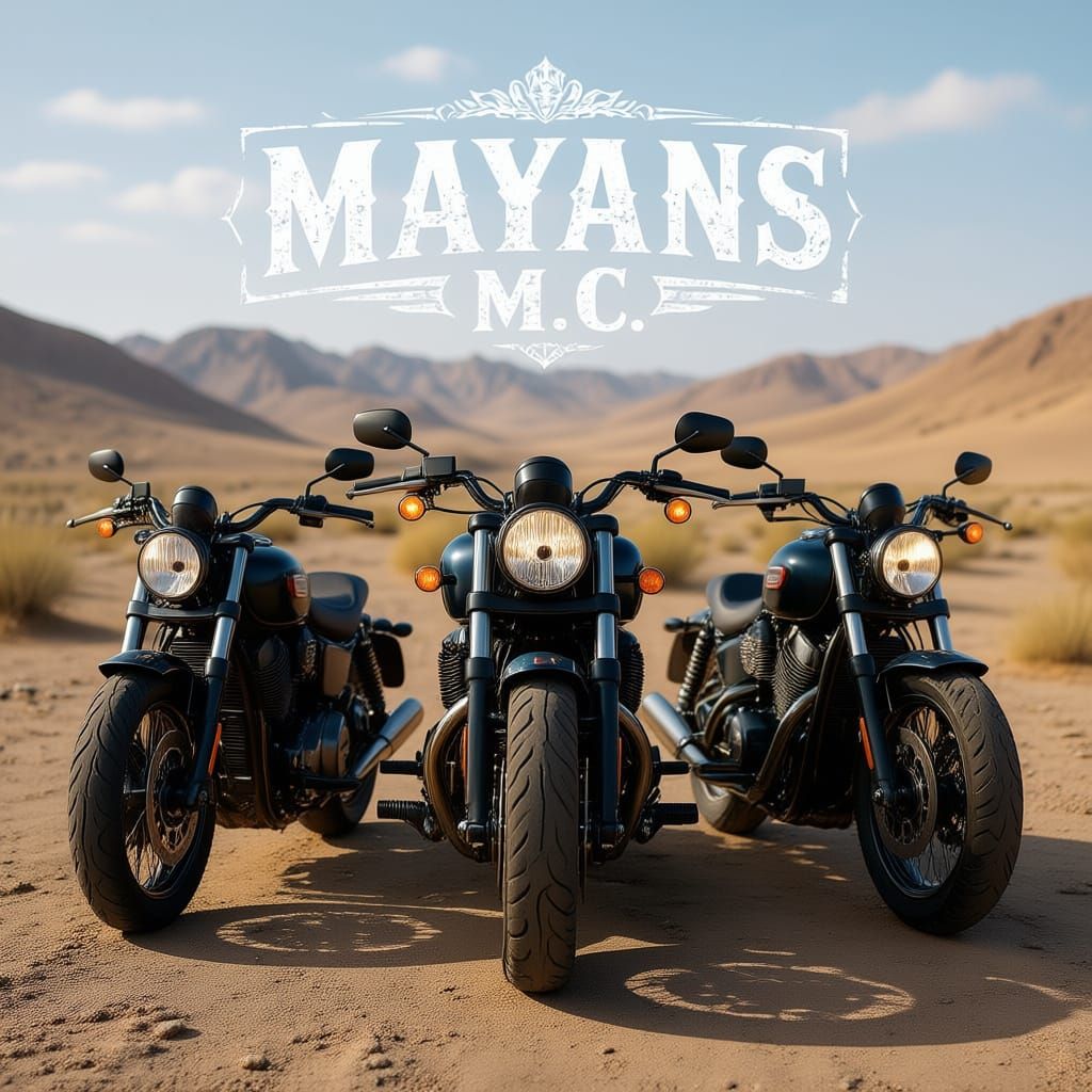 Mayans M.C. Motorclub with Three Motorcycles