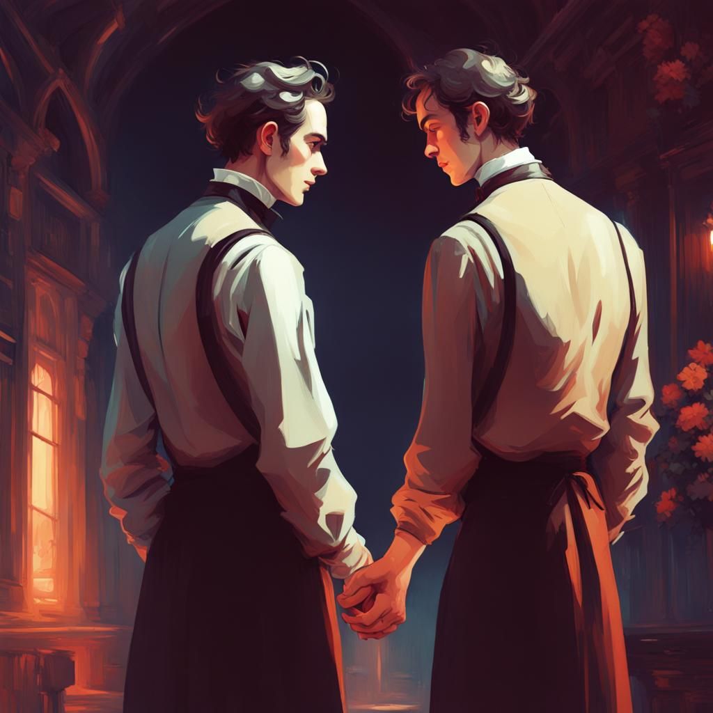 Victorian Men in Love: A Digital Art Illustration