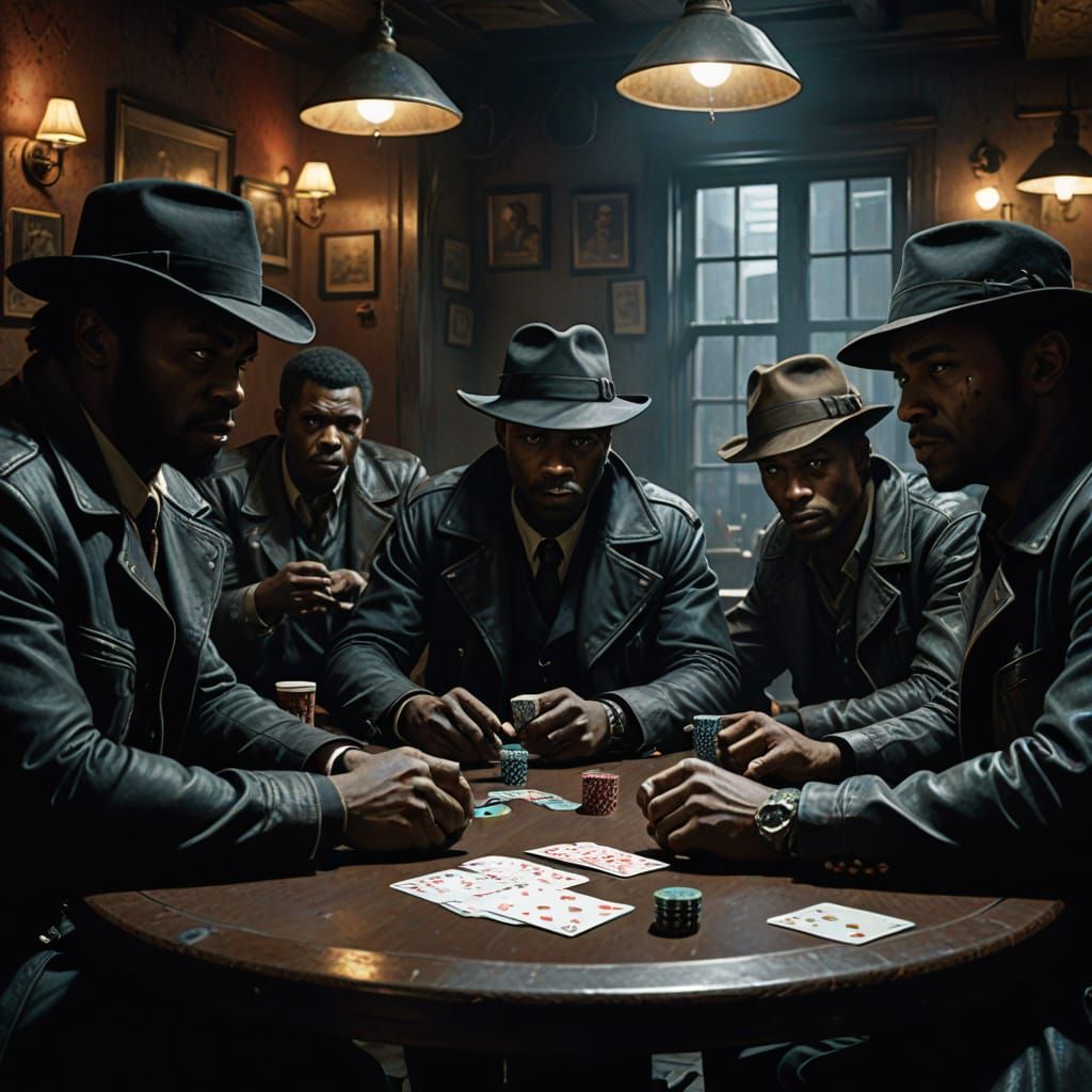 Gangsters Play Poker in Dimly Lit Bar