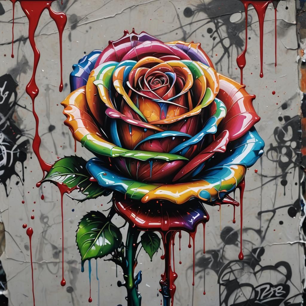 Glass Rose Graffiti Art in Street Style