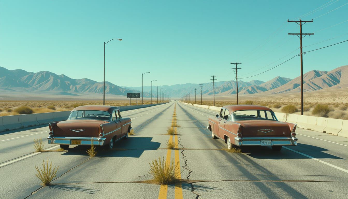 Post-Apocalyptic Freeway Scene in Photorealistic Style