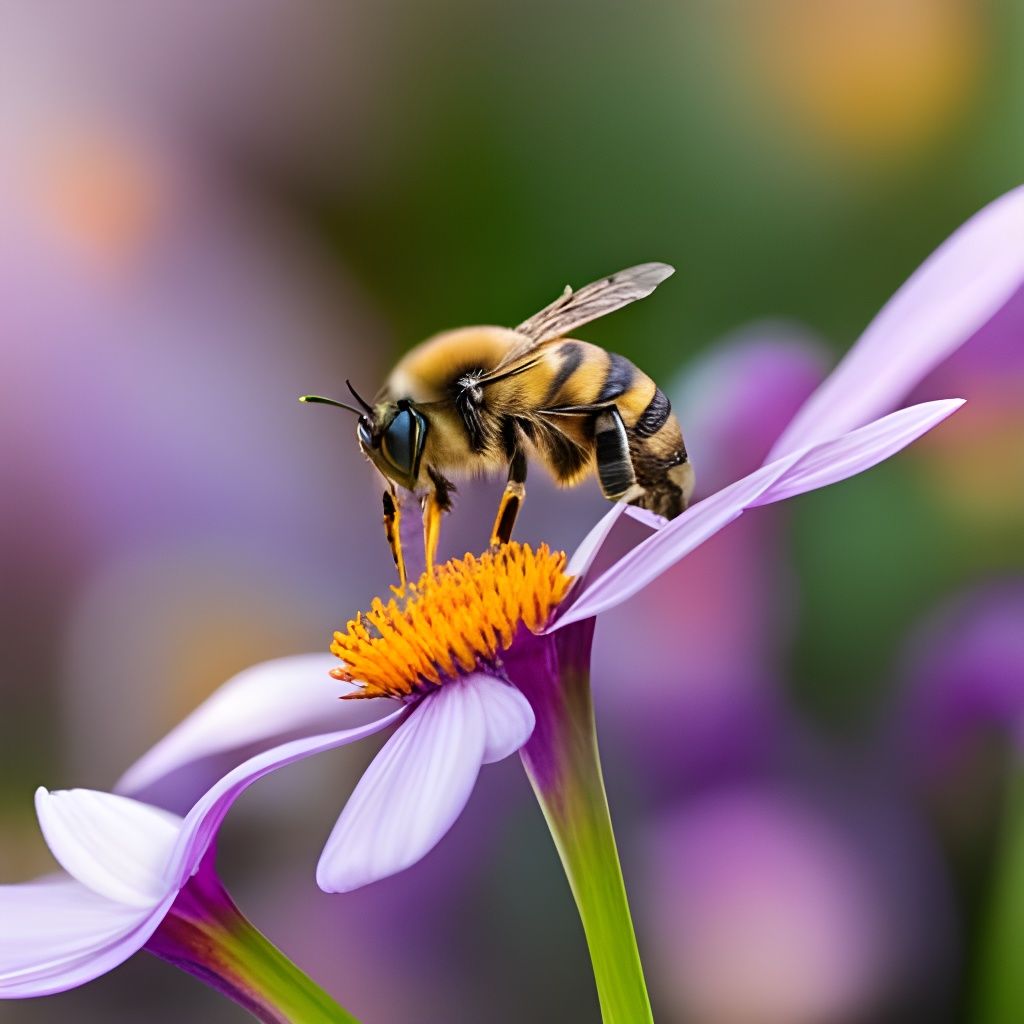Bee in Flight Collecting Nectar