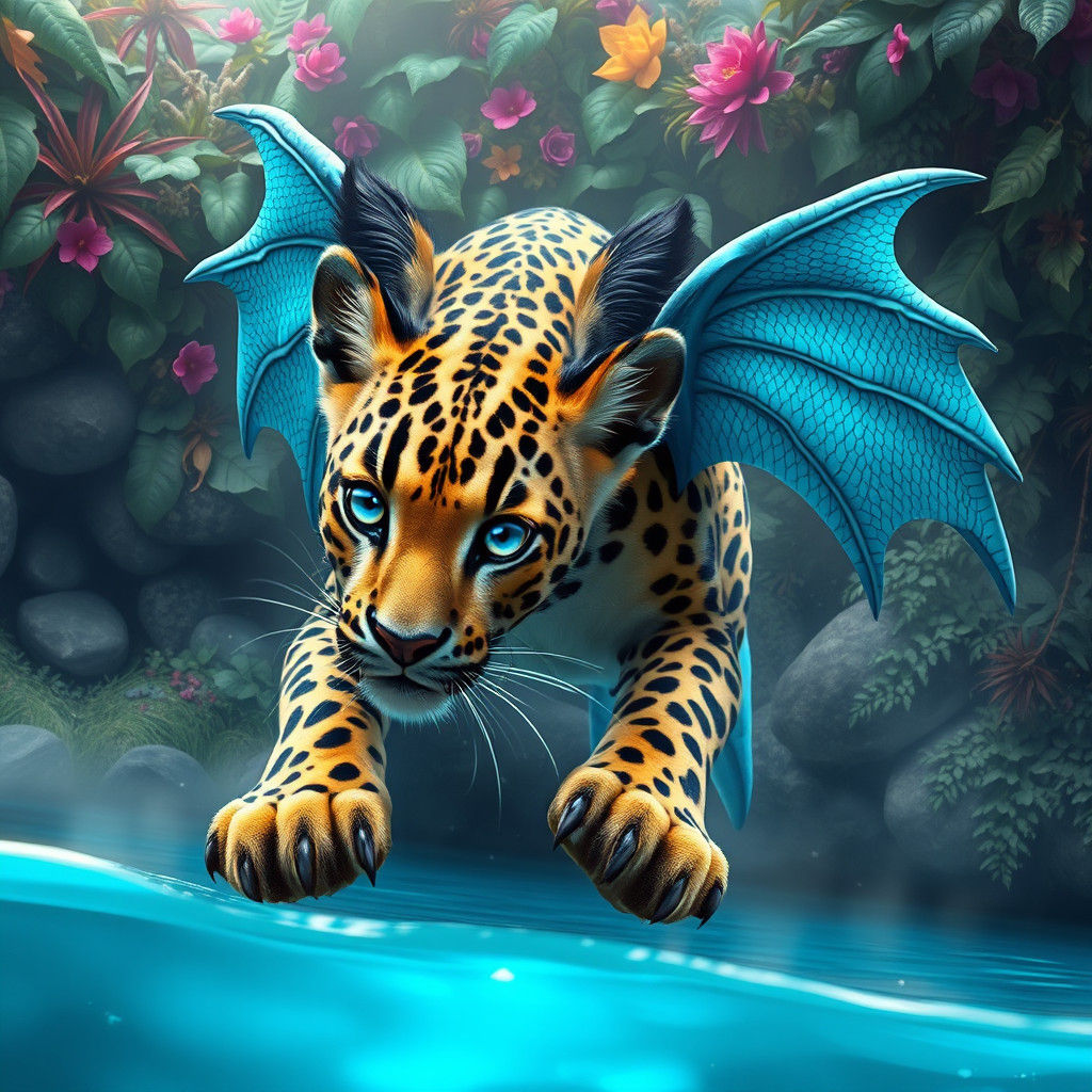 Clouded Leopard Leaps with Dragon Wings