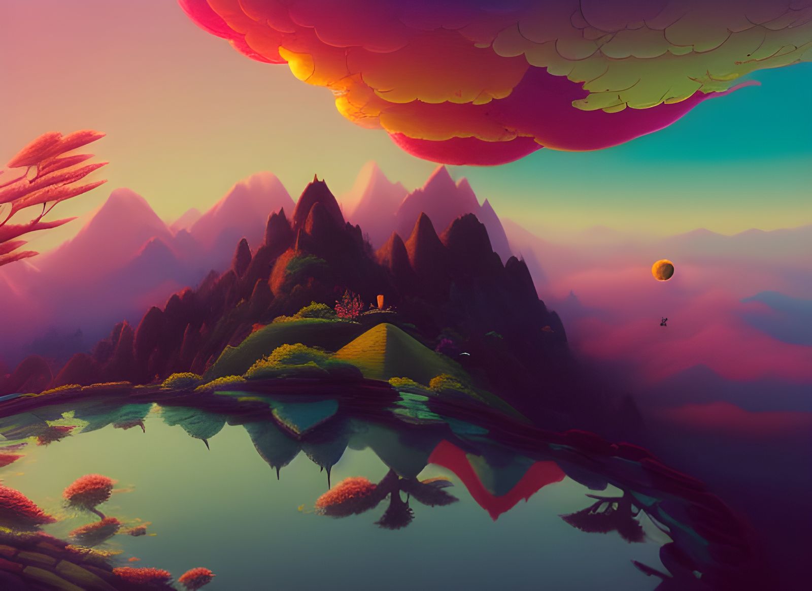 Ethereal Mountains in Dreamlike Hyperdetailed Landscape