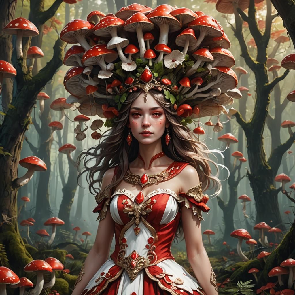 Mushroom Goddess Portrait in Detailed Matte Painting