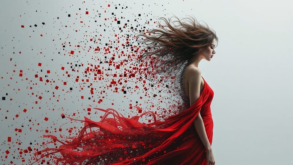 Pixel Art Goddess Dissolves into Digital Matrix