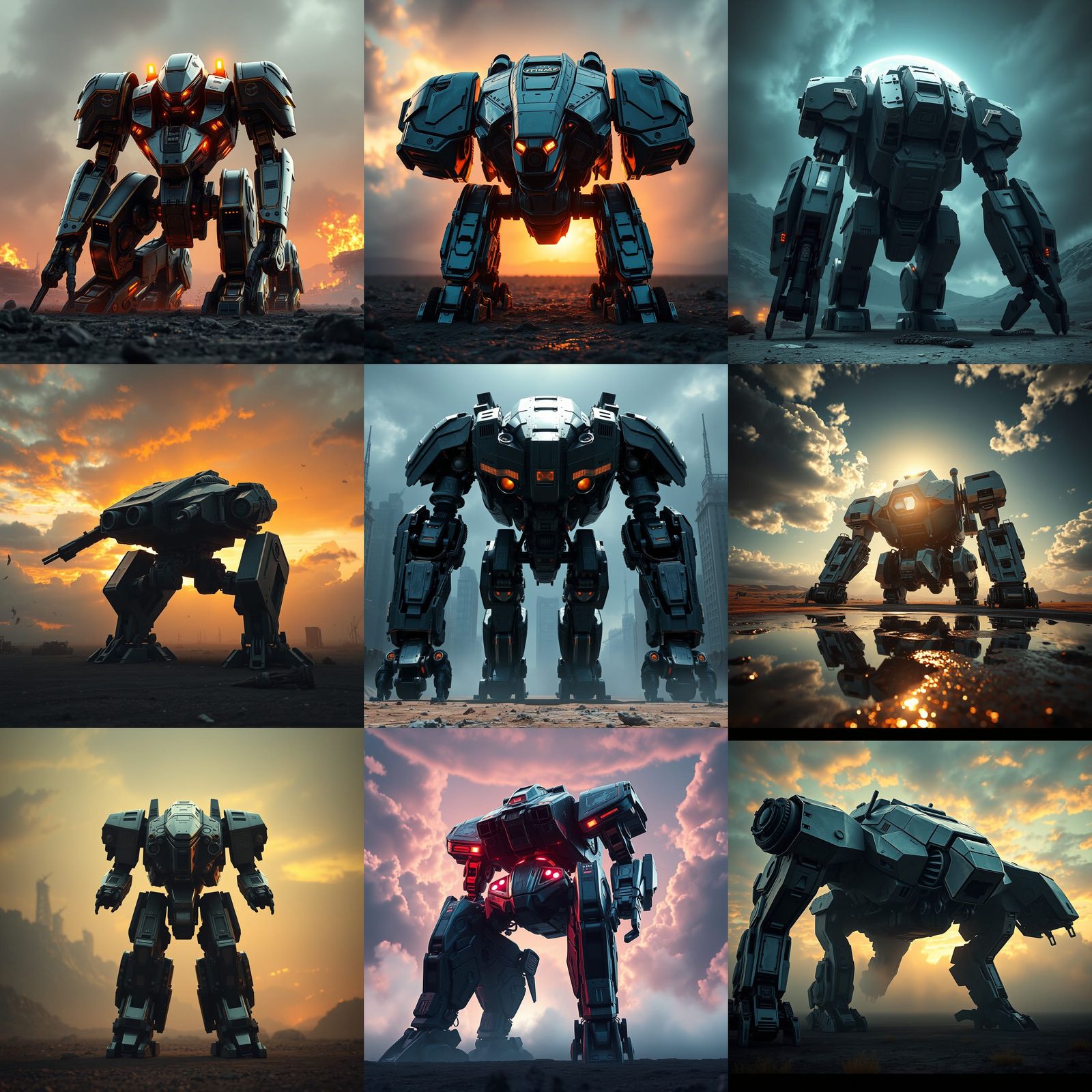 Futuristic War Mech in Cinematic Sci-Fi Style