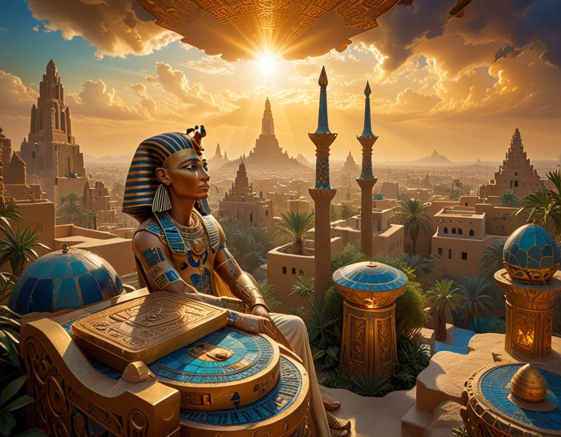 Egyptian Pharaoh on Golden Throne as Digital Painting