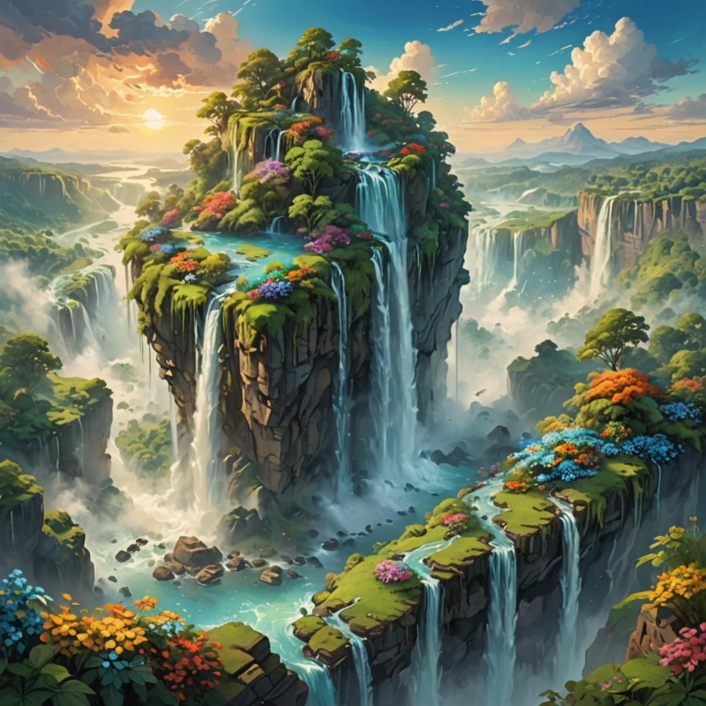 Fantasy Island Floating in the Sky as Oil Painting