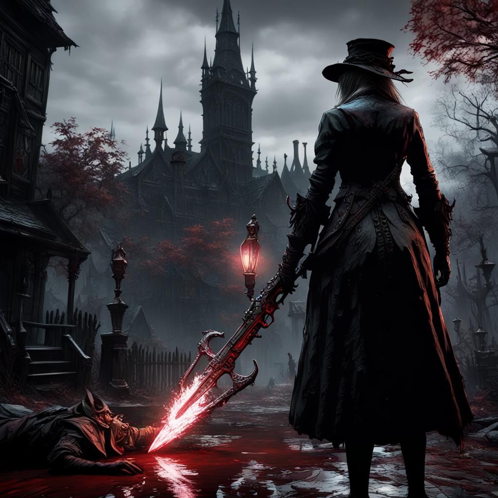 Bloodborne Female Hunter in Dark Fantasy Style