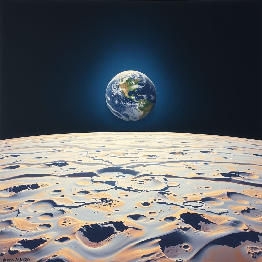 Earthrise on the Lunar Horizon in Vibrant, Celestial Colors