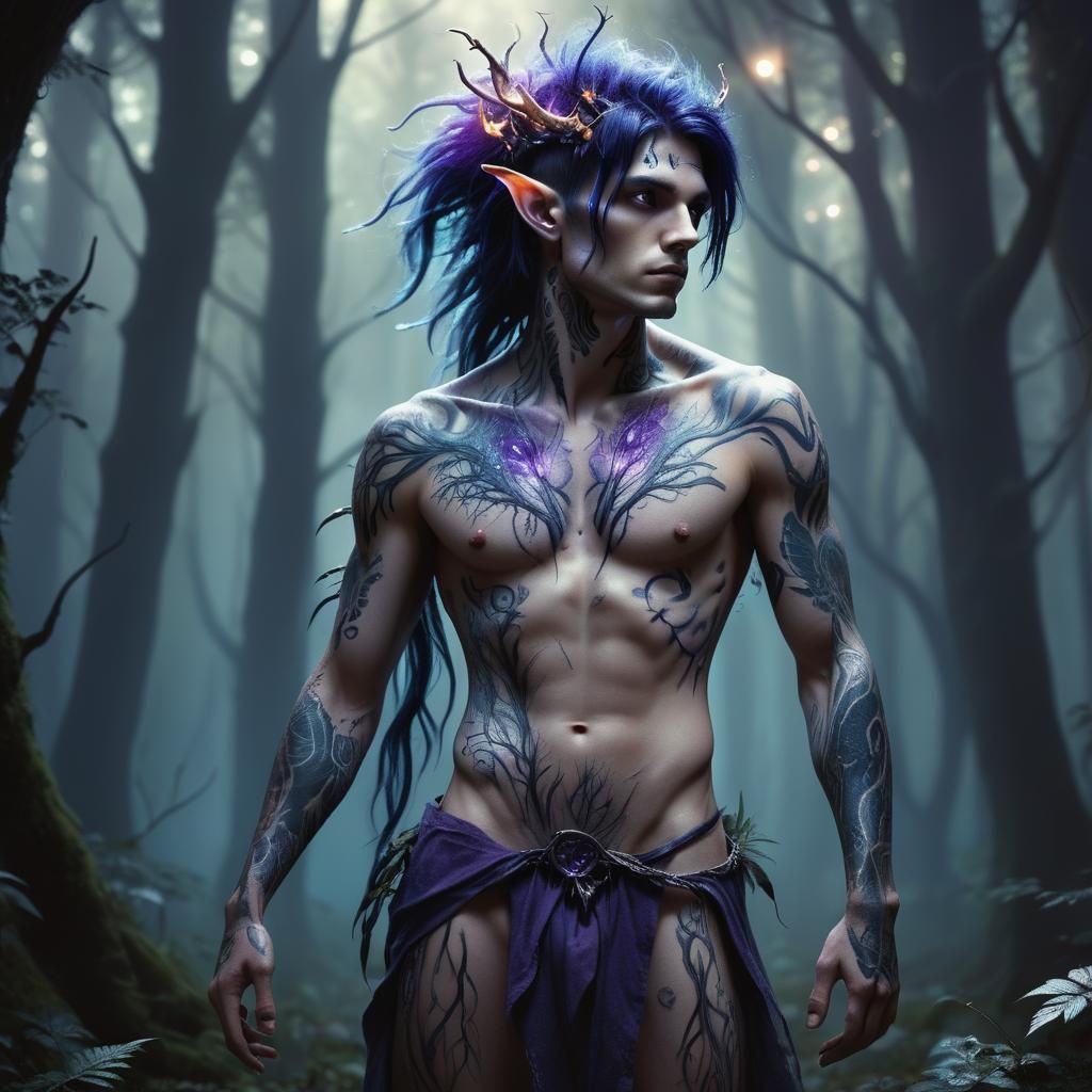 Scary Male Fae Creature in Dark Forest