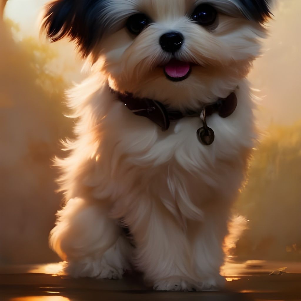 Adorable Maltese Dog Portrait in Oil Painting Style