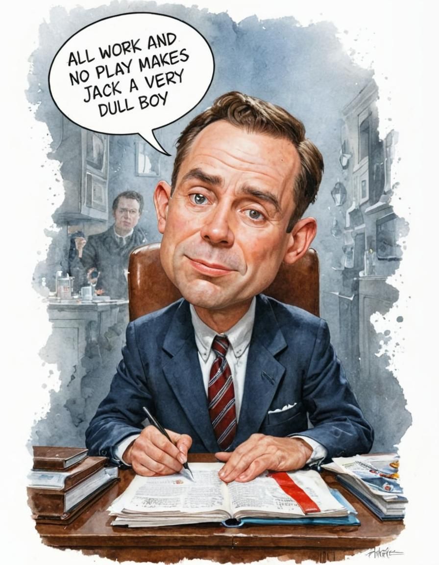 Exaggerated comical caricature :: All work and no play makes...