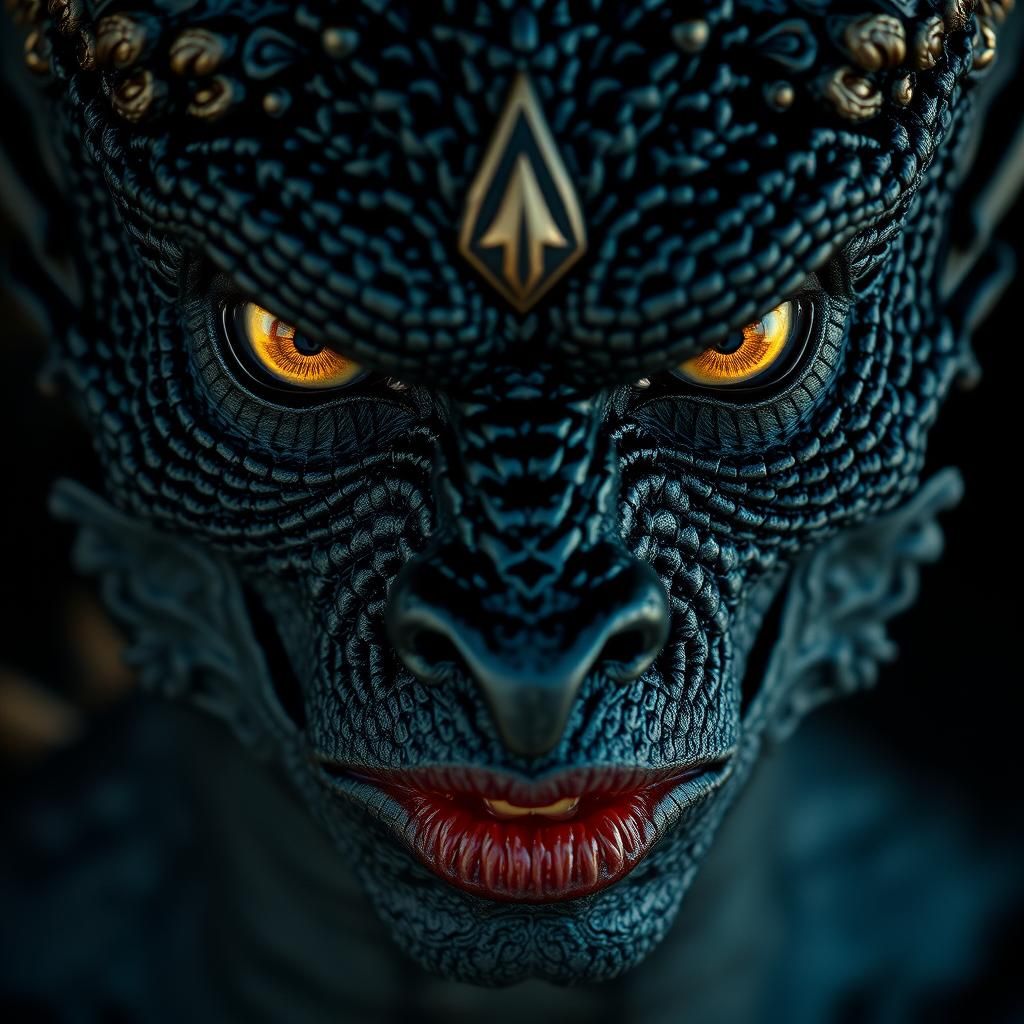 Fearsome Dragon Man Portrait in Psychedelic Style