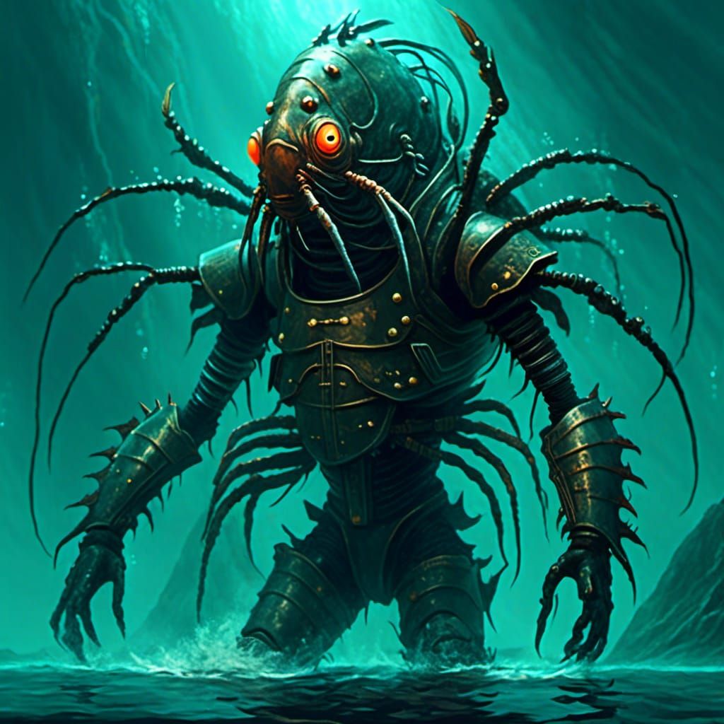 Deep Sea Armor Concept Art in Bioluminescent Style