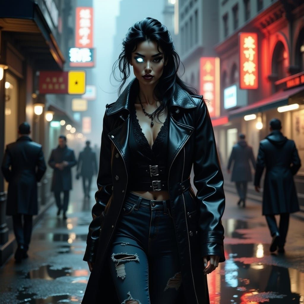 Cyborg Woman Walks into a Futuristic Ruin