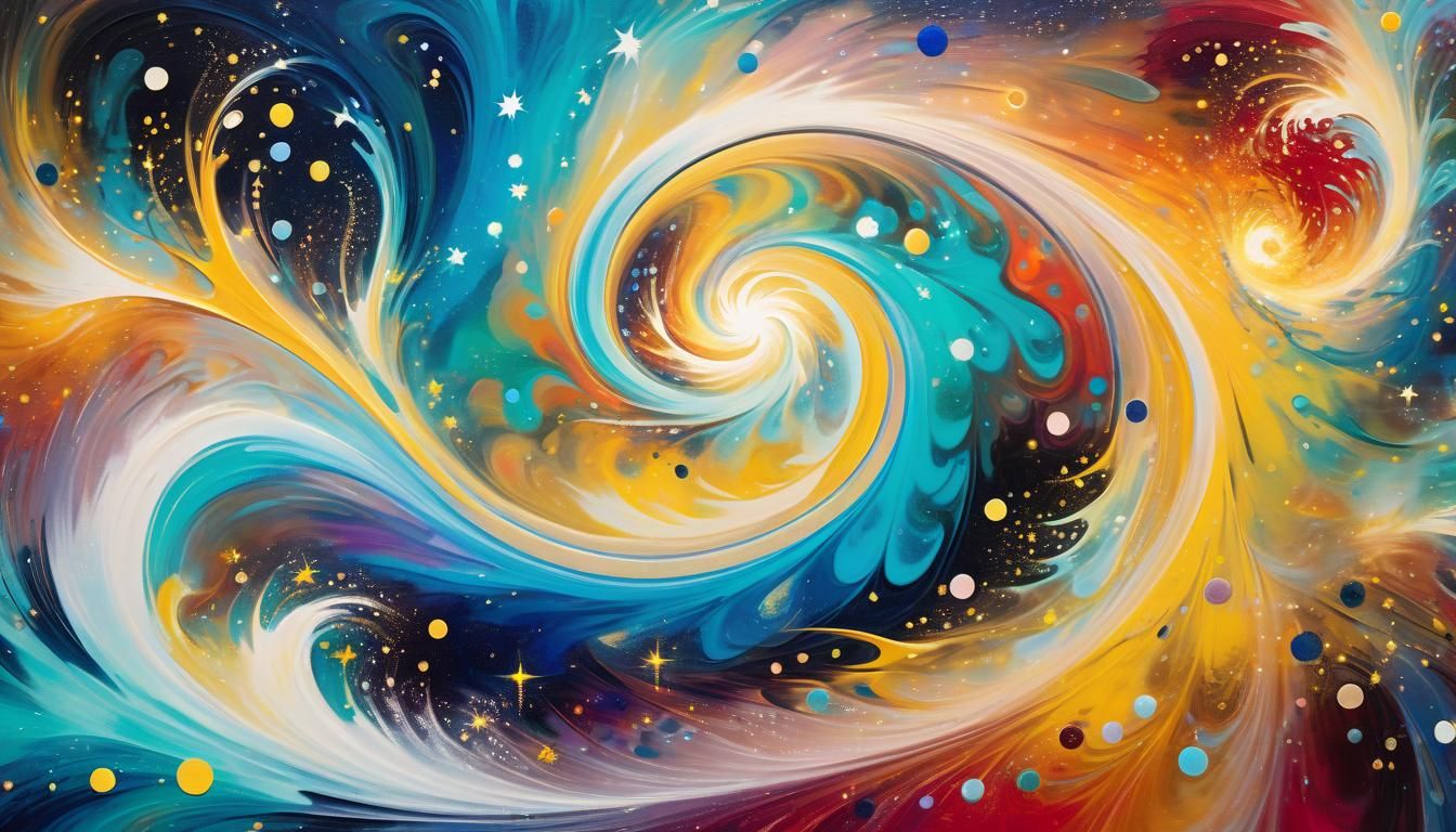 Iridescent Stars in Abstract Expressionist Cosmic Swirl