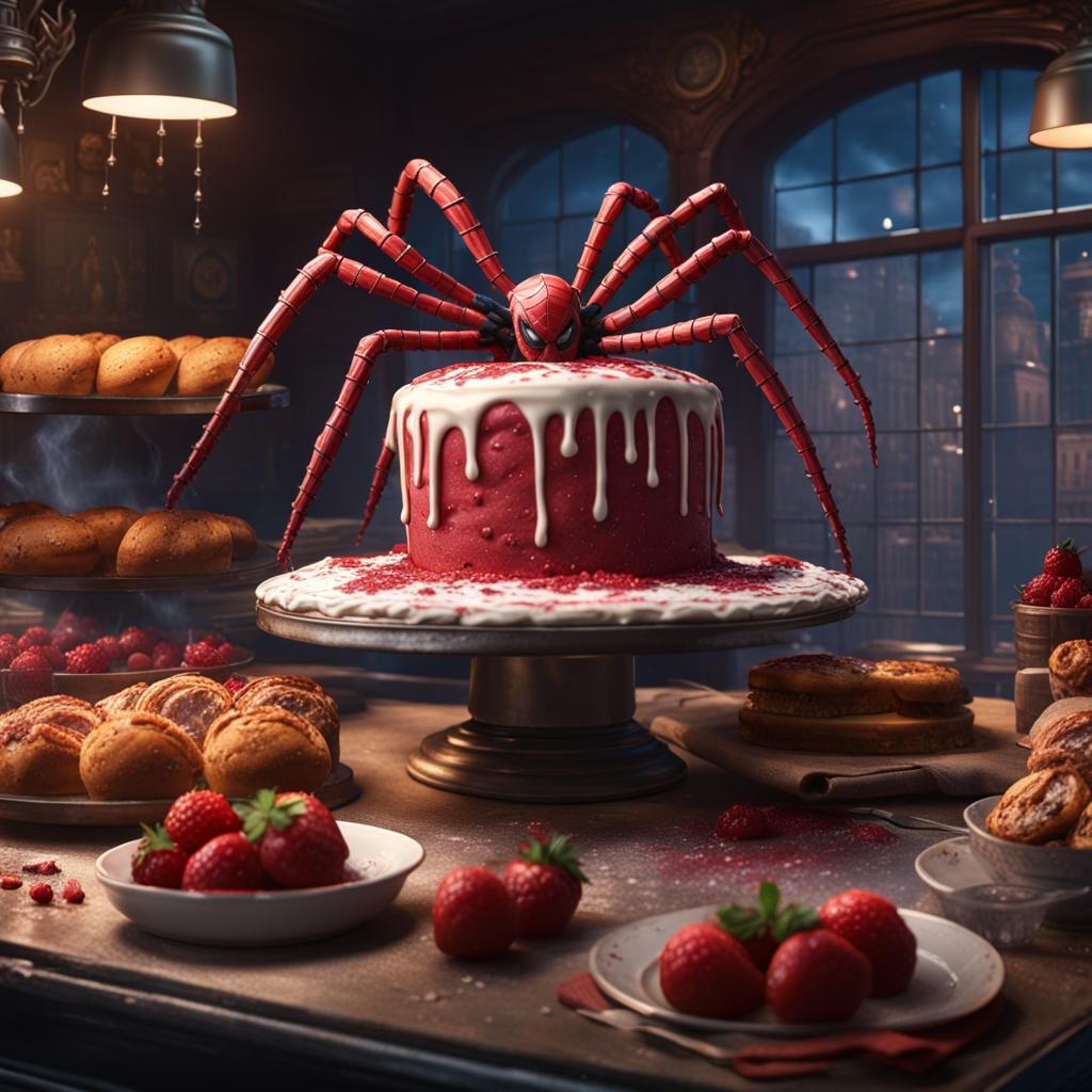 Spider-Man Baking Blossom Cake: Detailed Matte Painting