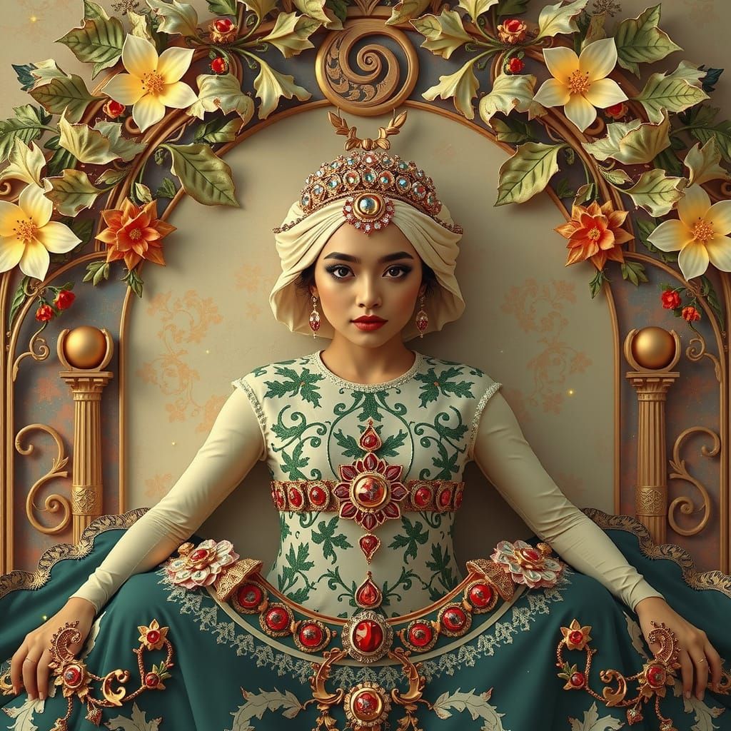 Woman in Flowing Gown Under Starry Sky