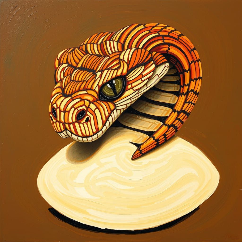 Vibrant Cobra Head Made of Barcodes on an Oval Egg in Brown....